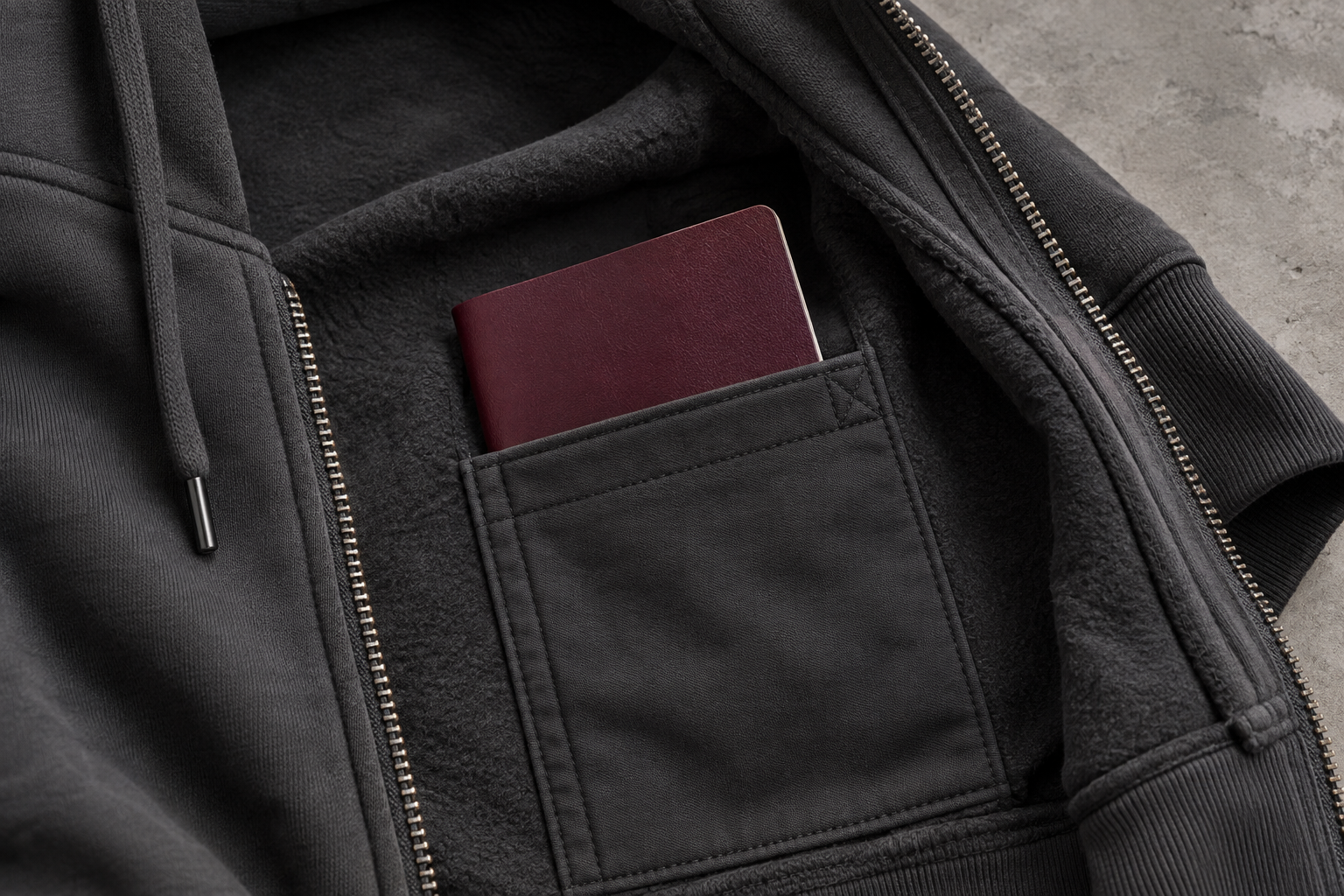 Concept close-up of the Baseline passport pocket